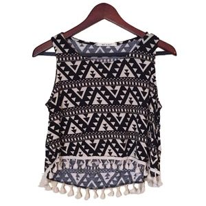 Miami Tribal Pattern Crop Top With Tassels Size Sm